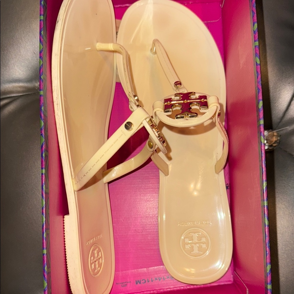 Tory Burch Cream Sandals with Gold Straps